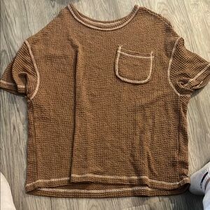 Brown Textured Short Sleeve Top